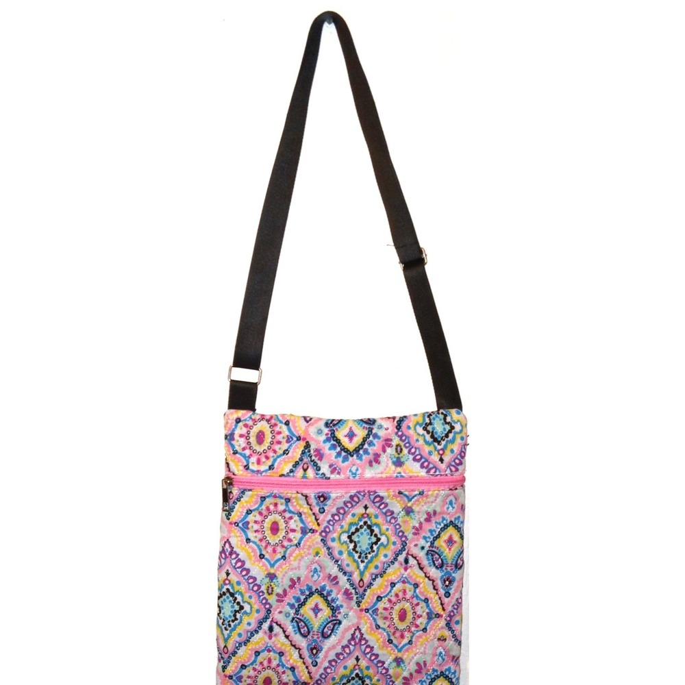 Unbranded Quilted Crossbody Bag Women OS Pink Blue Paisley Multi Pocket Utility